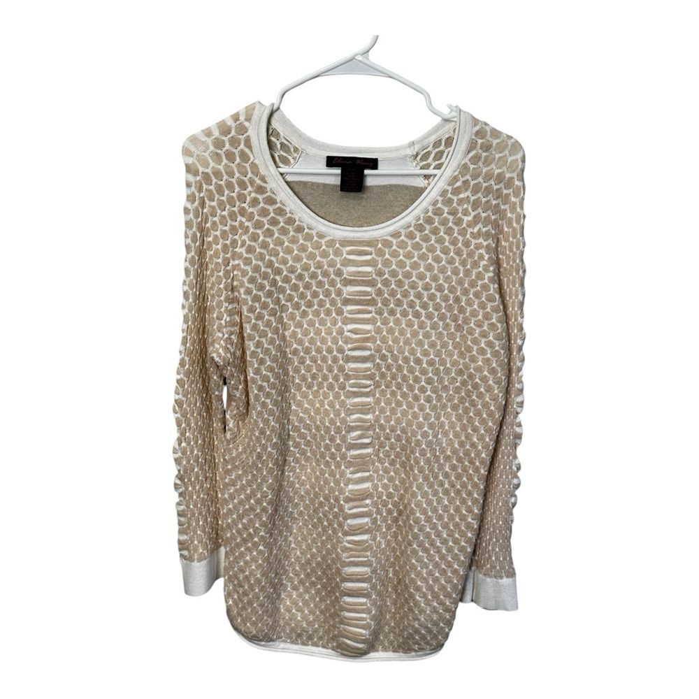 Elena Wang Tan & White Print Medium Crewneck Sweater